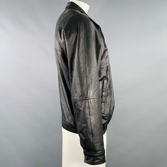 BRUNO MAGLI Size 42 Black Leather Zip Up Jacket - Picture 2 of 10